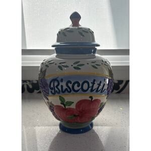 VTG Nonni's Biscotti Cookie Jar with Lid Handmade Ceramic Treats Canister 13” H